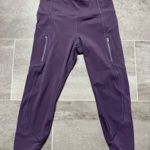 Athleta Purple High-Waisted Leggings with Zipper Pockets